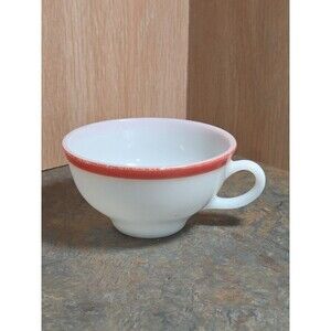 Vintage One Pyrex Cup in Milk glass with Flamingo Pink Stripe